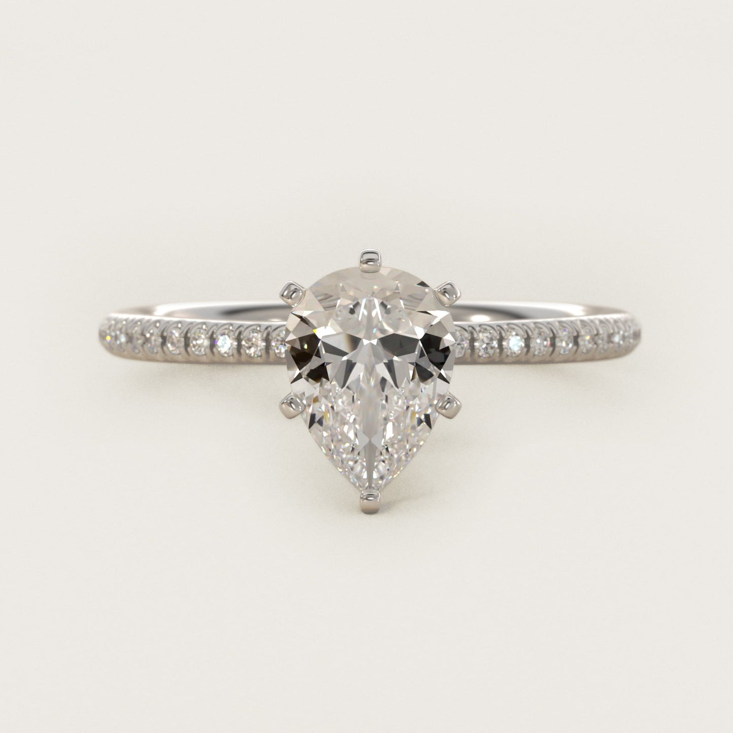 Petite MicropavŽ Diamond Engagement Ring in 14k White Gold (1/10 ct. tw.) - Pear Center
