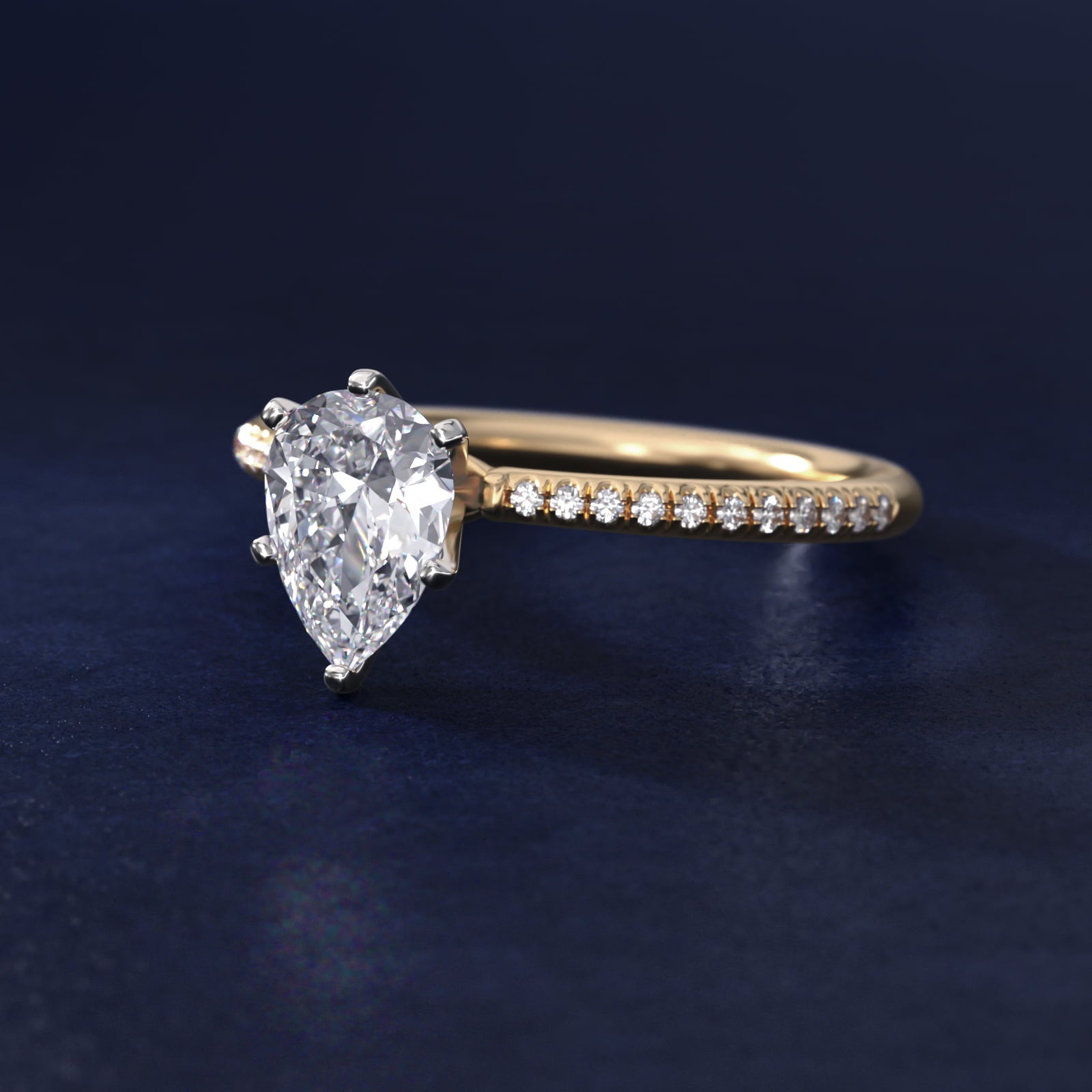 Petite MicropavŽ Diamond Engagement Ring in 18k Yellow Gold (1/10 ct. tw.) - Pear Center