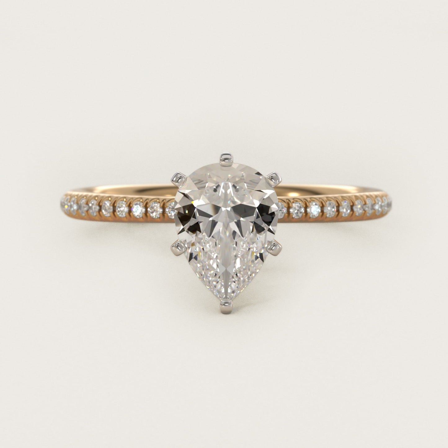 Petite MicropavŽ Diamond Engagement Ring in 18k Yellow Gold (1/10 ct. tw.) - Pear Center