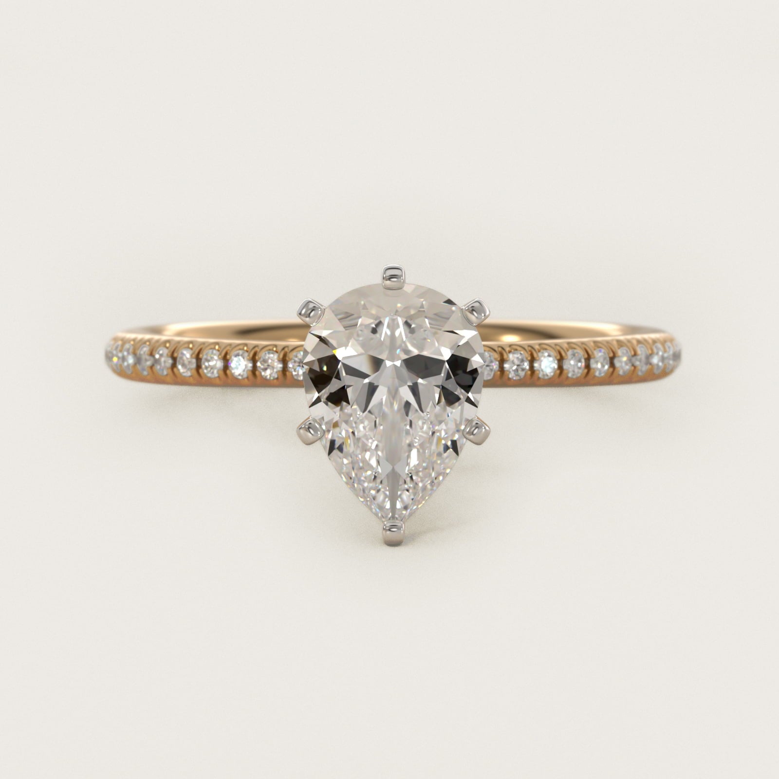 Petite MicropavŽ Diamond Engagement Ring in 18k Yellow Gold (1/10 ct. tw.) - Pear Center