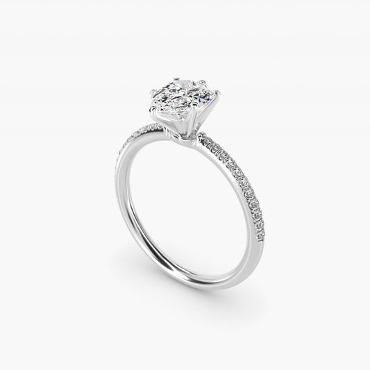 Petite MicropavŽ Diamond Engagement Ring in Platinum (1/10 ct. tw.) - Pear Center
