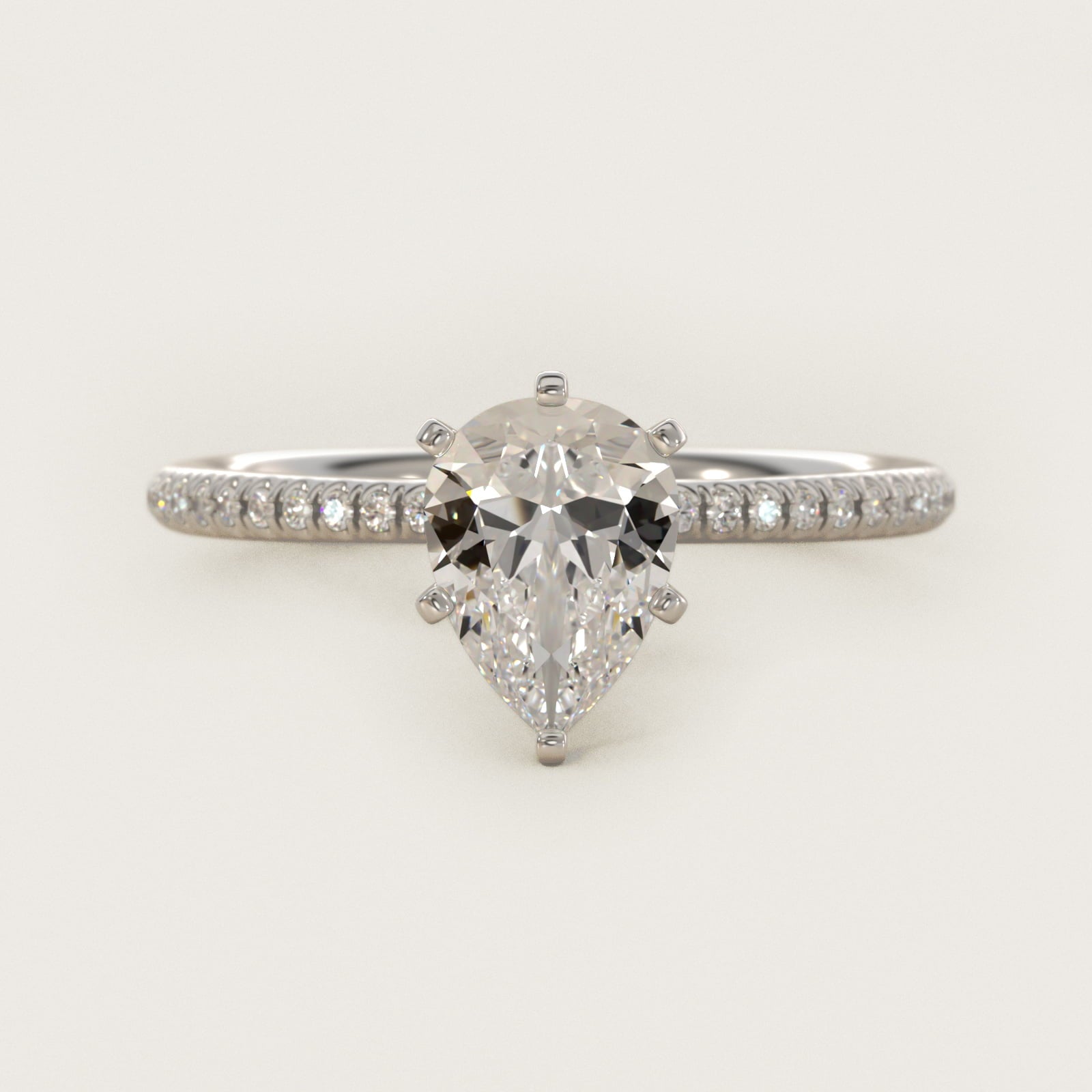 Petite MicropavŽ Diamond Engagement Ring in Platinum (1/10 ct. tw.) - Pear Center