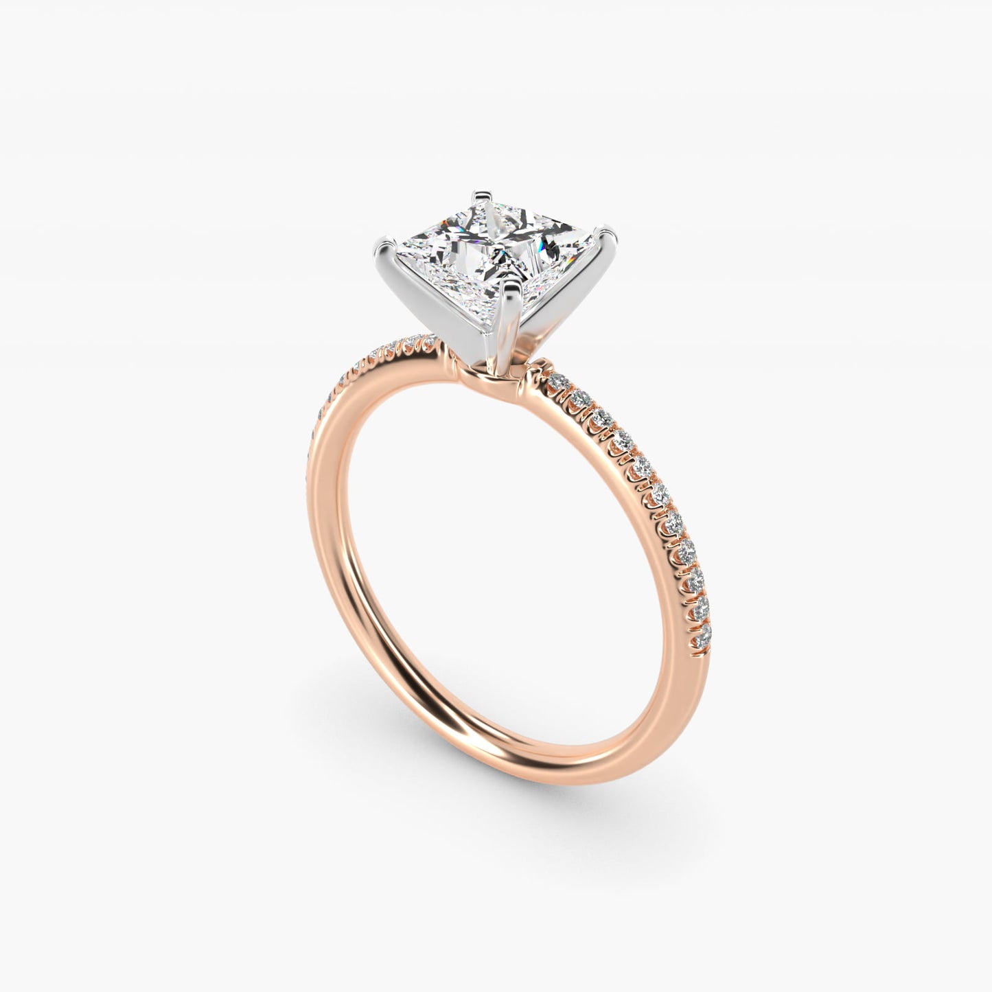 Petite MicropavŽ Diamond Engagement Ring in 14k Rose Gold (1/10 ct. tw.) - Princess Center