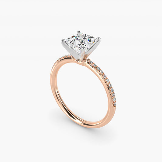 Petite MicropavŽ Diamond Engagement Ring in 18k Rose Gold (1/10 ct. tw.) - Princess Center