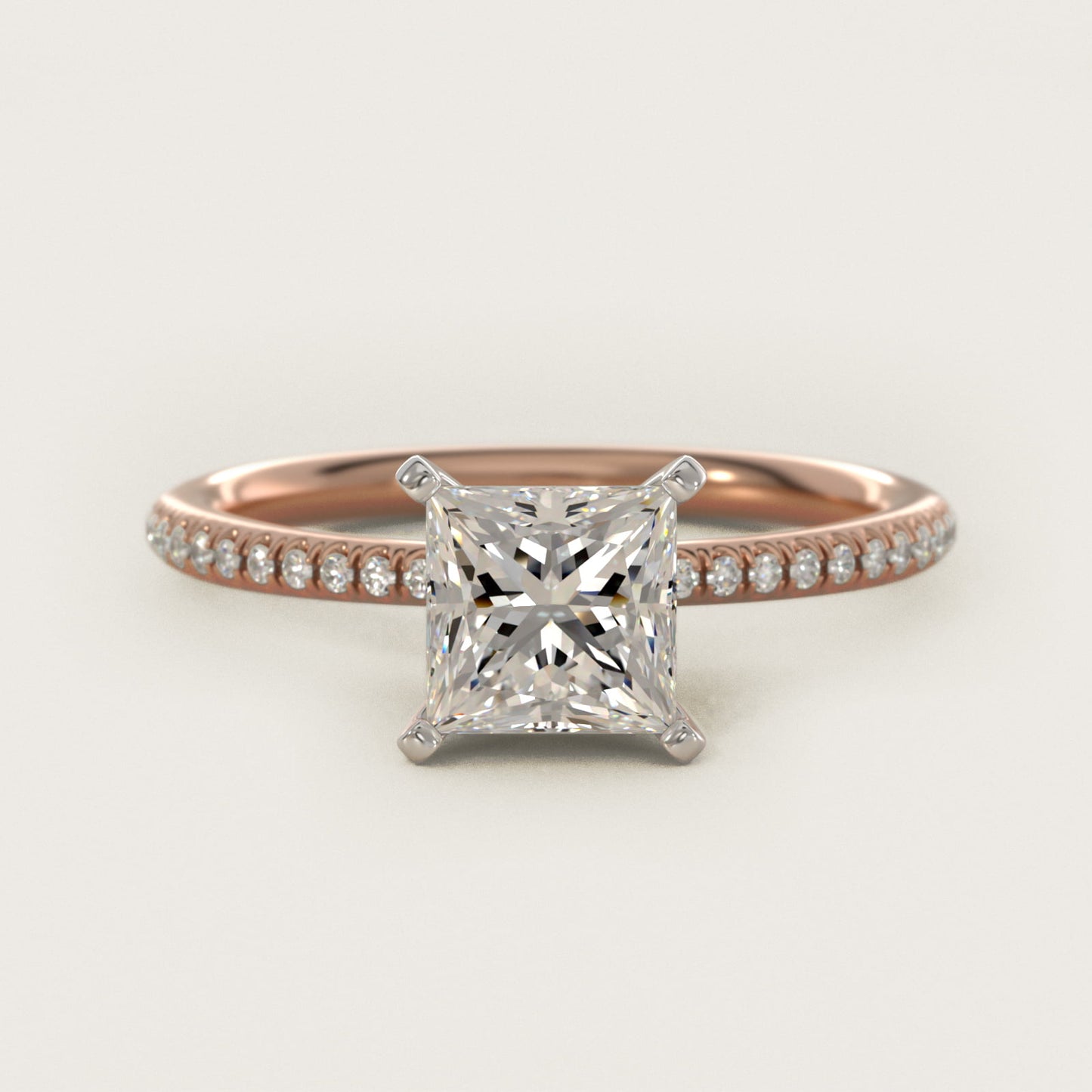 Petite MicropavŽ Diamond Engagement Ring in 14k Rose Gold (1/10 ct. tw.) - Princess Center