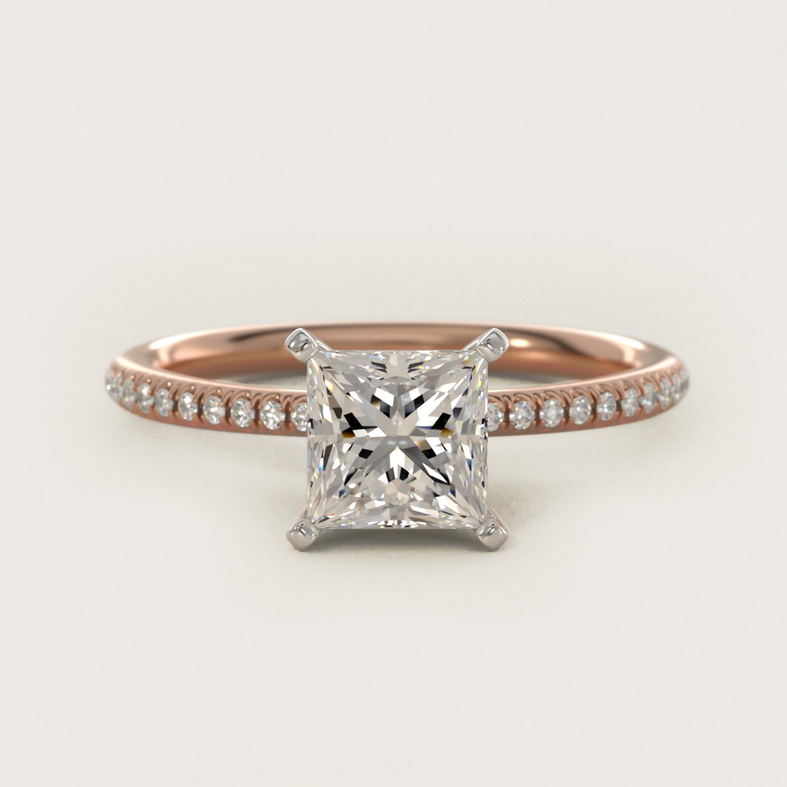 Petite MicropavŽ Diamond Engagement Ring in 18k Rose Gold (1/10 ct. tw.) - Princess Center