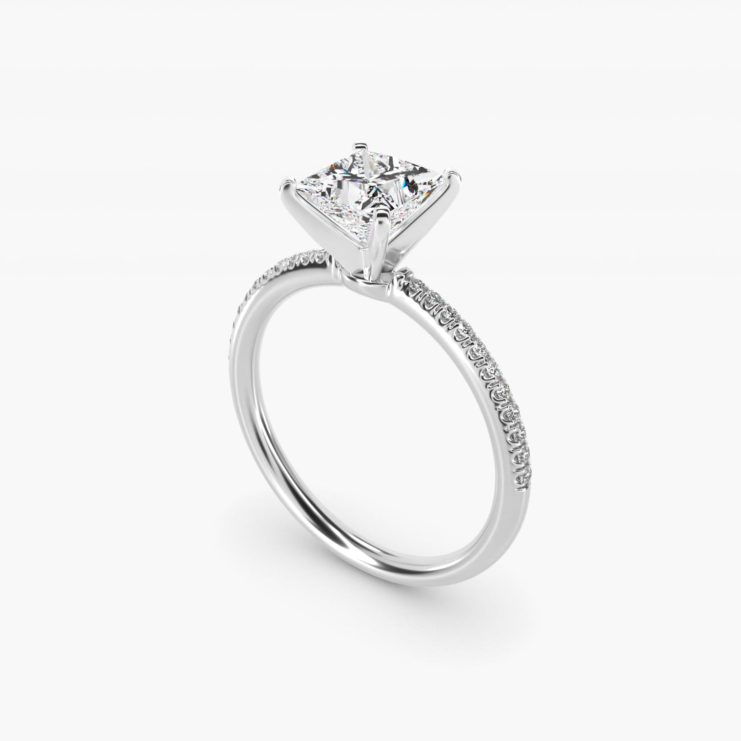 Petite MicropavŽ Diamond Engagement Ring in 18k White Gold (1/10 ct. tw.) - Princess Center
