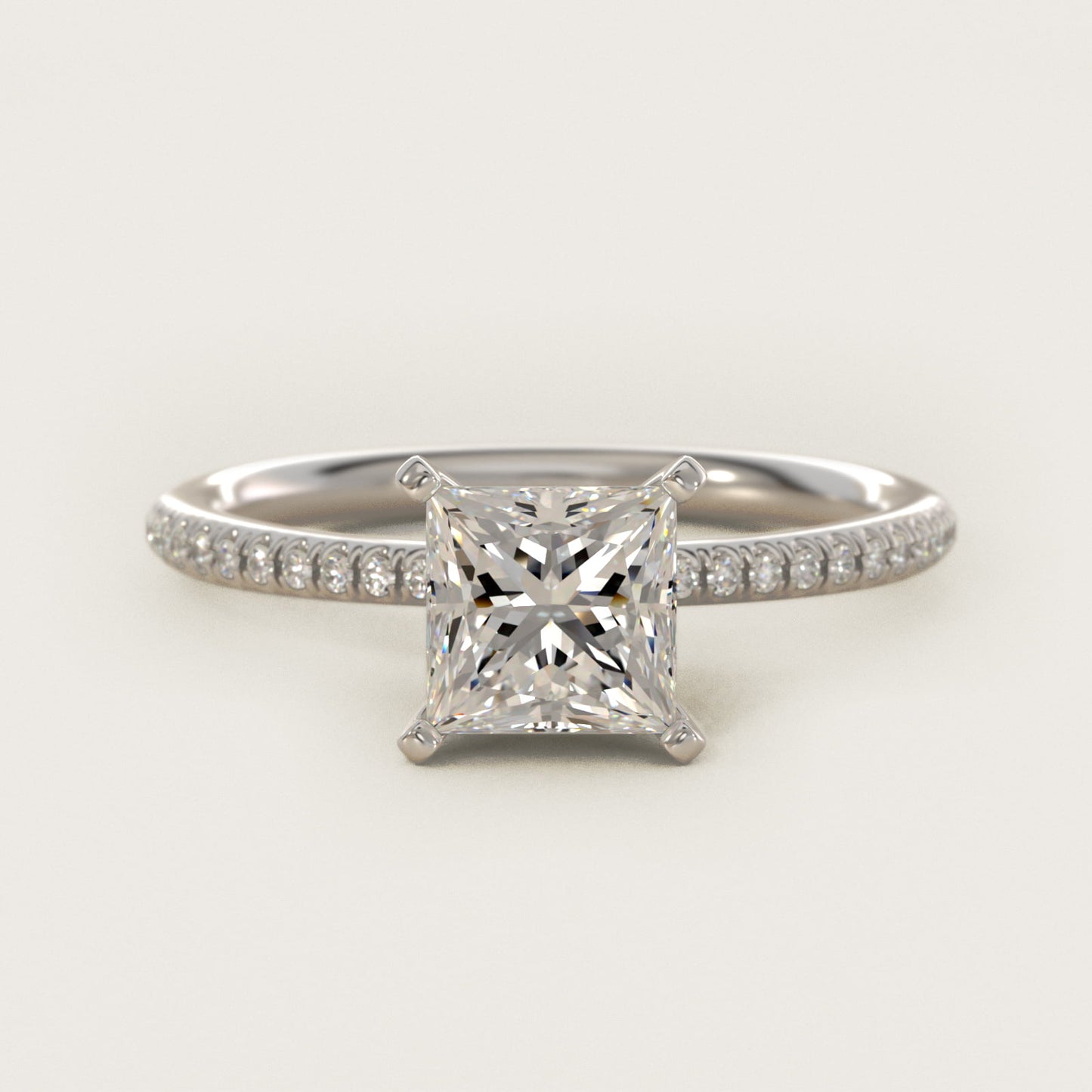 Petite MicropavŽ Diamond Engagement Ring in 18k White Gold (1/10 ct. tw.) - Princess Center
