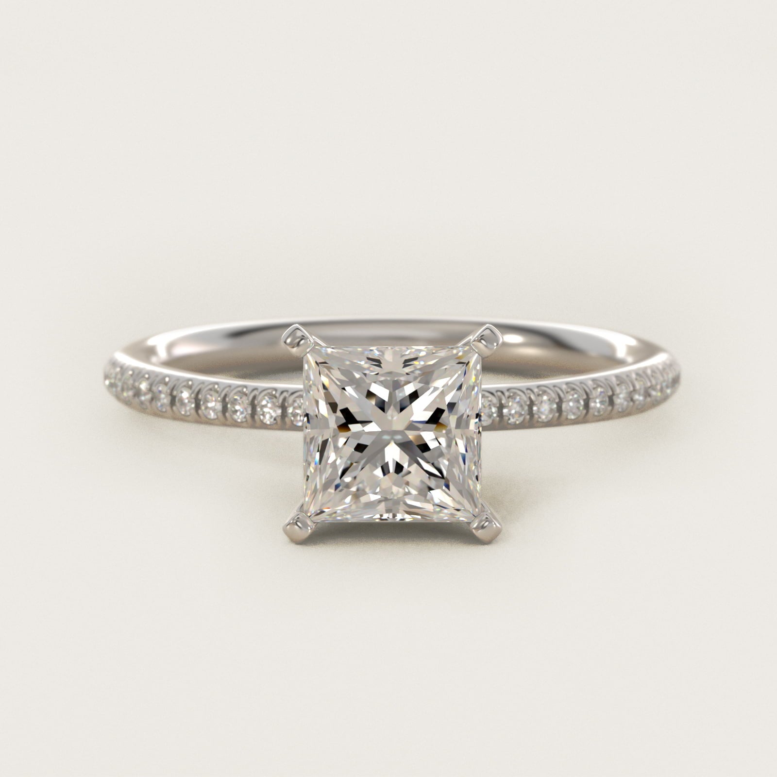Petite MicropavŽ Diamond Engagement Ring in 18k White Gold (1/10 ct. tw.) - Princess Center