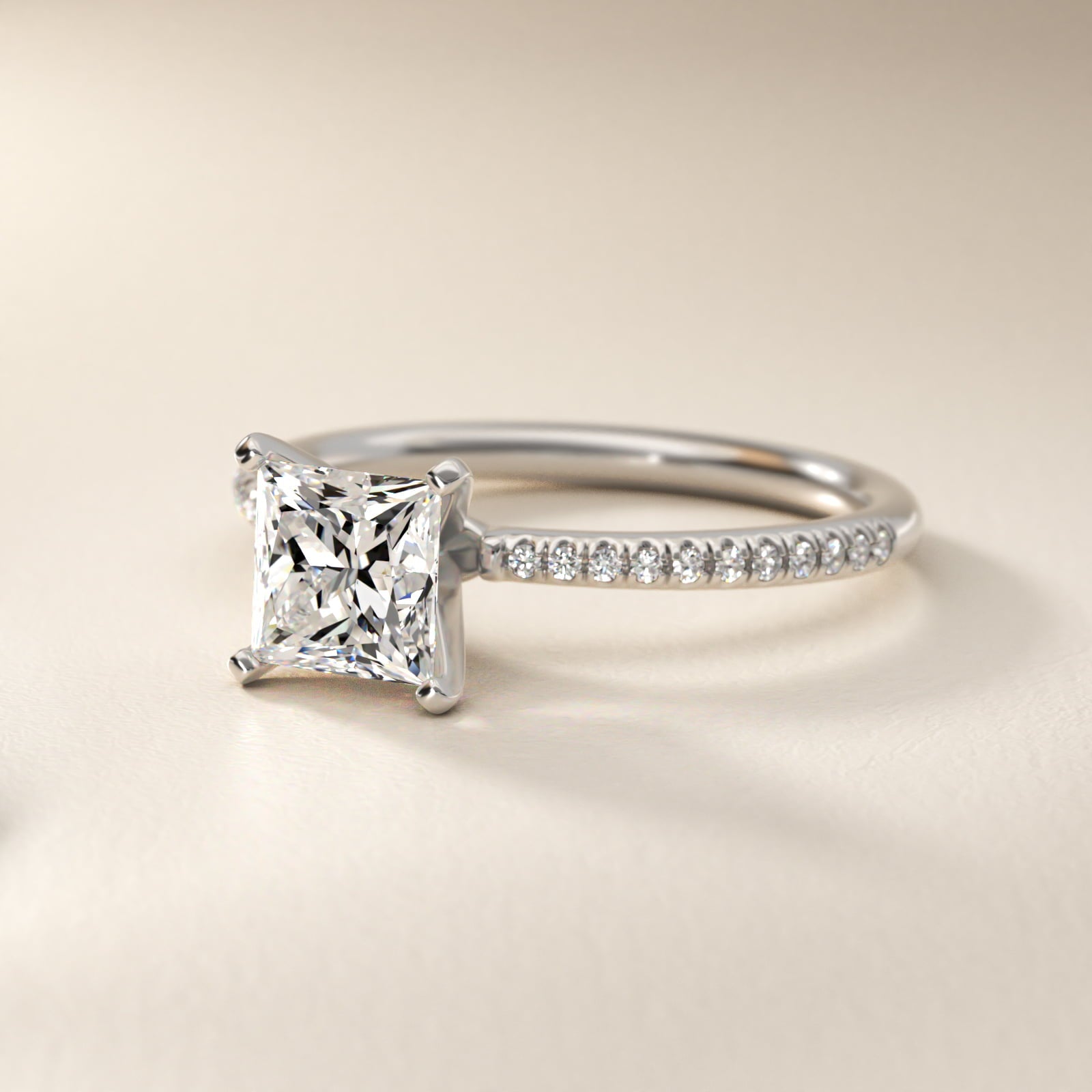 Petite MicropavŽ Diamond Engagement Ring in 18k White Gold (1/10 ct. tw.) - Princess Center