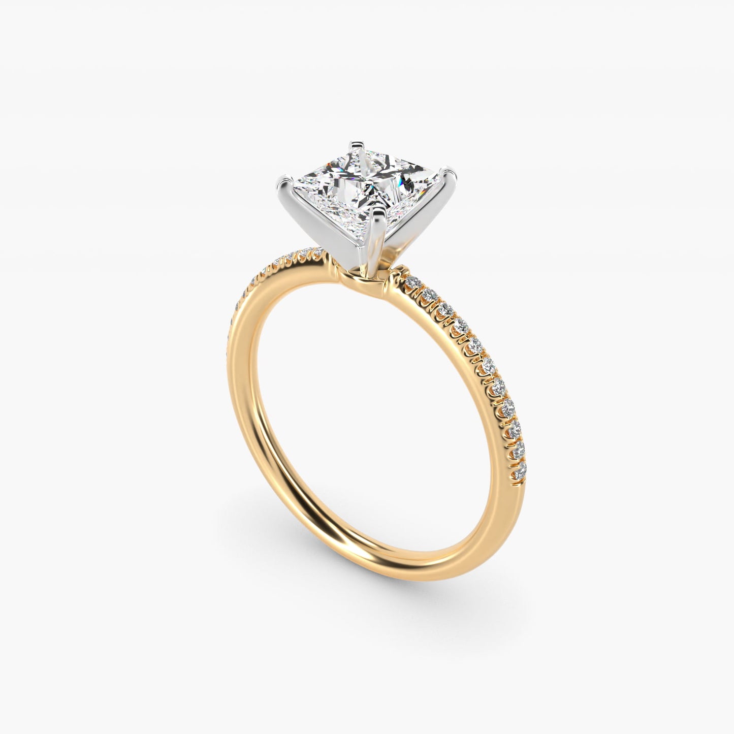 Petite MicropavŽ Diamond Engagement Ring in 14k Yellow Gold (1/10 ct. tw.) - Princess Center