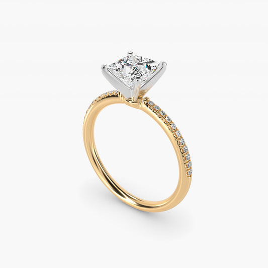 Petite MicropavŽ Diamond Engagement Ring in 14k Yellow Gold (1/10 ct. tw.) - Princess Center
