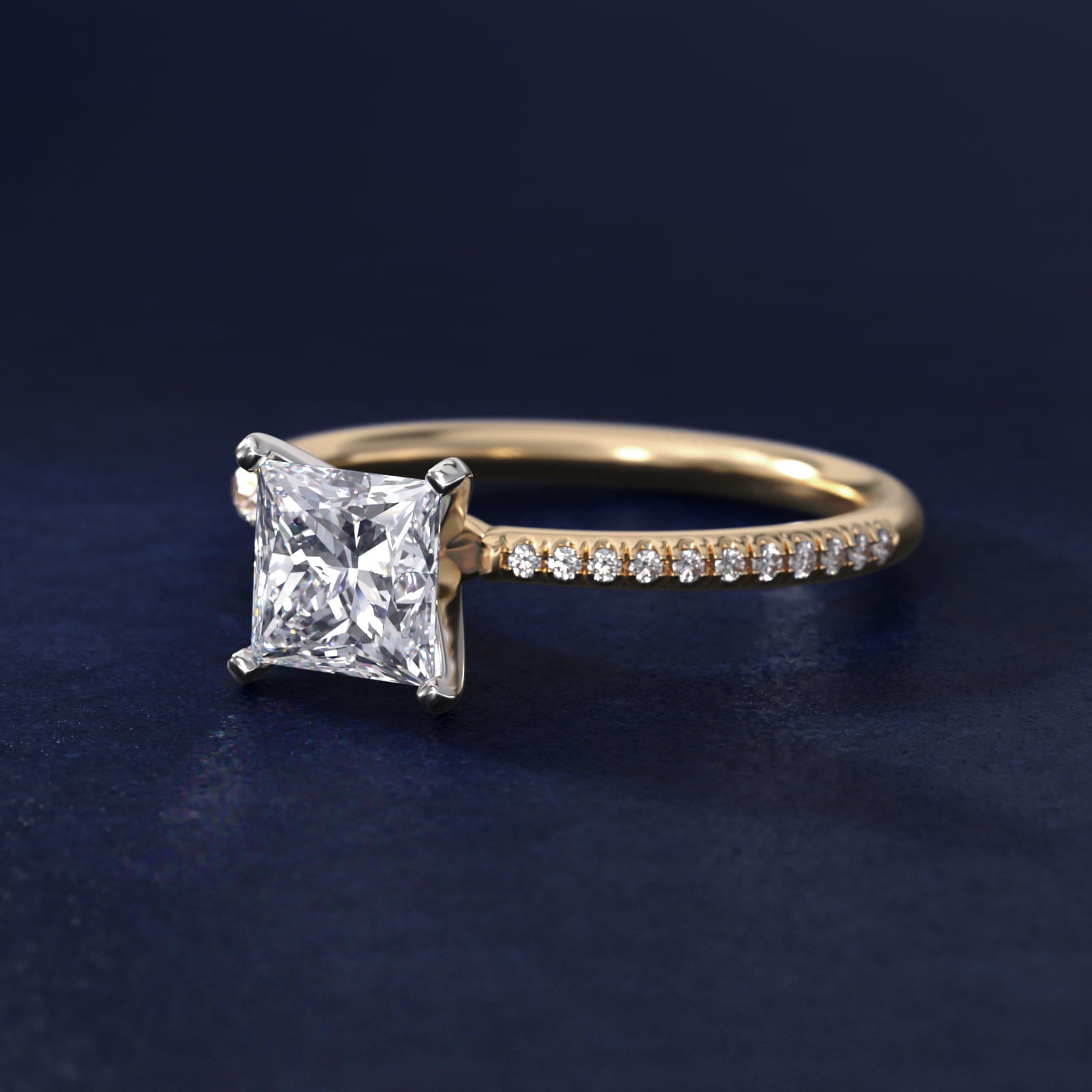 Petite MicropavŽ Diamond Engagement Ring in 18k Yellow Gold (1/10 ct. tw.) - Princess Center