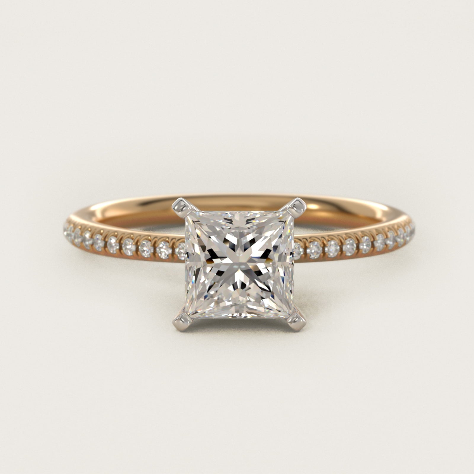 Petite MicropavŽ Diamond Engagement Ring in 14k Yellow Gold (1/10 ct. tw.) - Princess Center