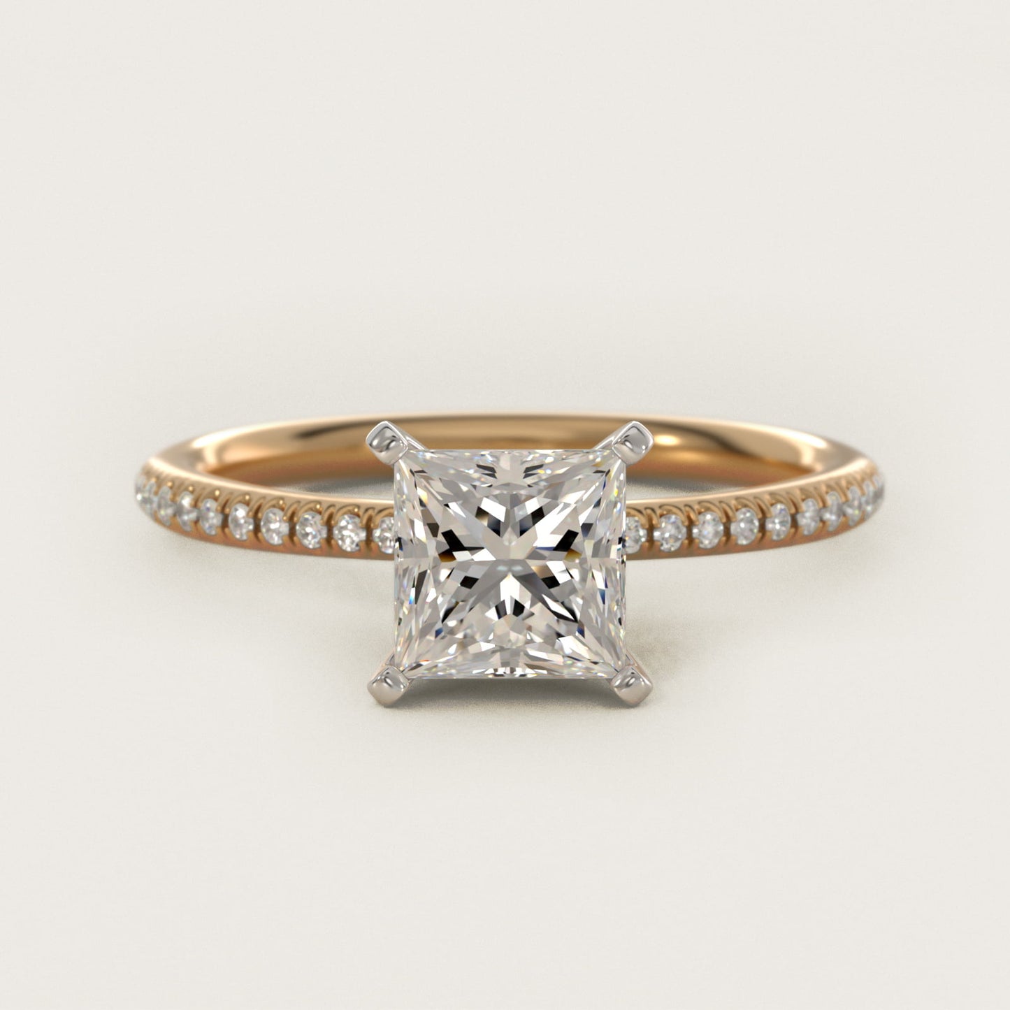 Petite MicropavŽ Diamond Engagement Ring in 18k Yellow Gold (1/10 ct. tw.) - Princess Center