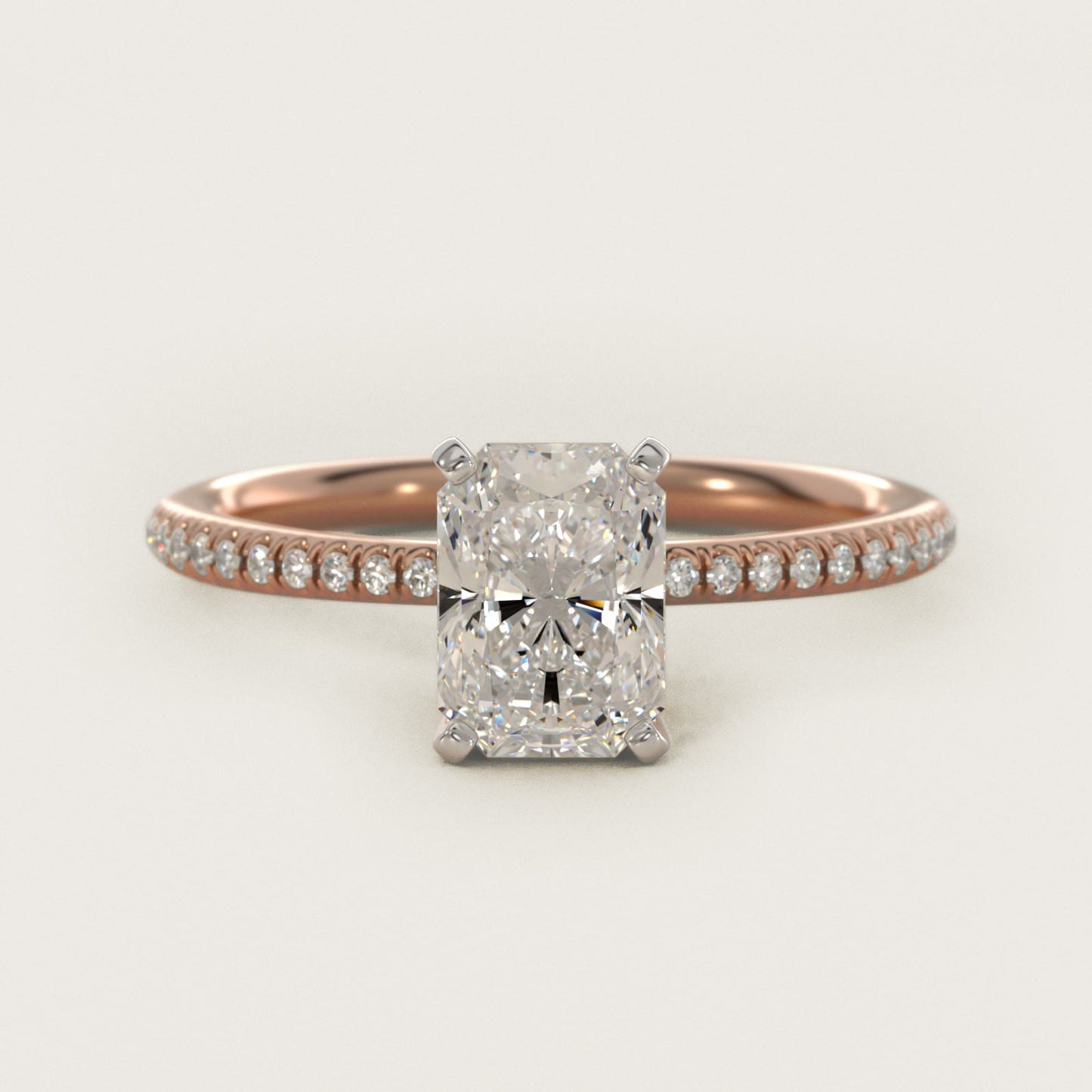Petite MicropavŽ Diamond Engagement Ring in 14k Rose Gold (1/10 ct. tw.) - Radiant Center