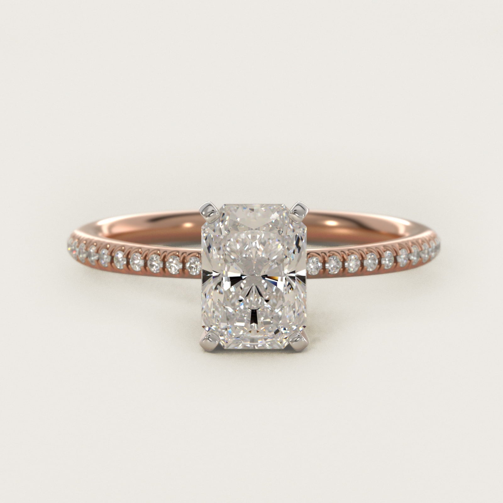 Petite MicropavŽ Diamond Engagement Ring in 18k Rose Gold (1/10 ct. tw.) - Radiant Center