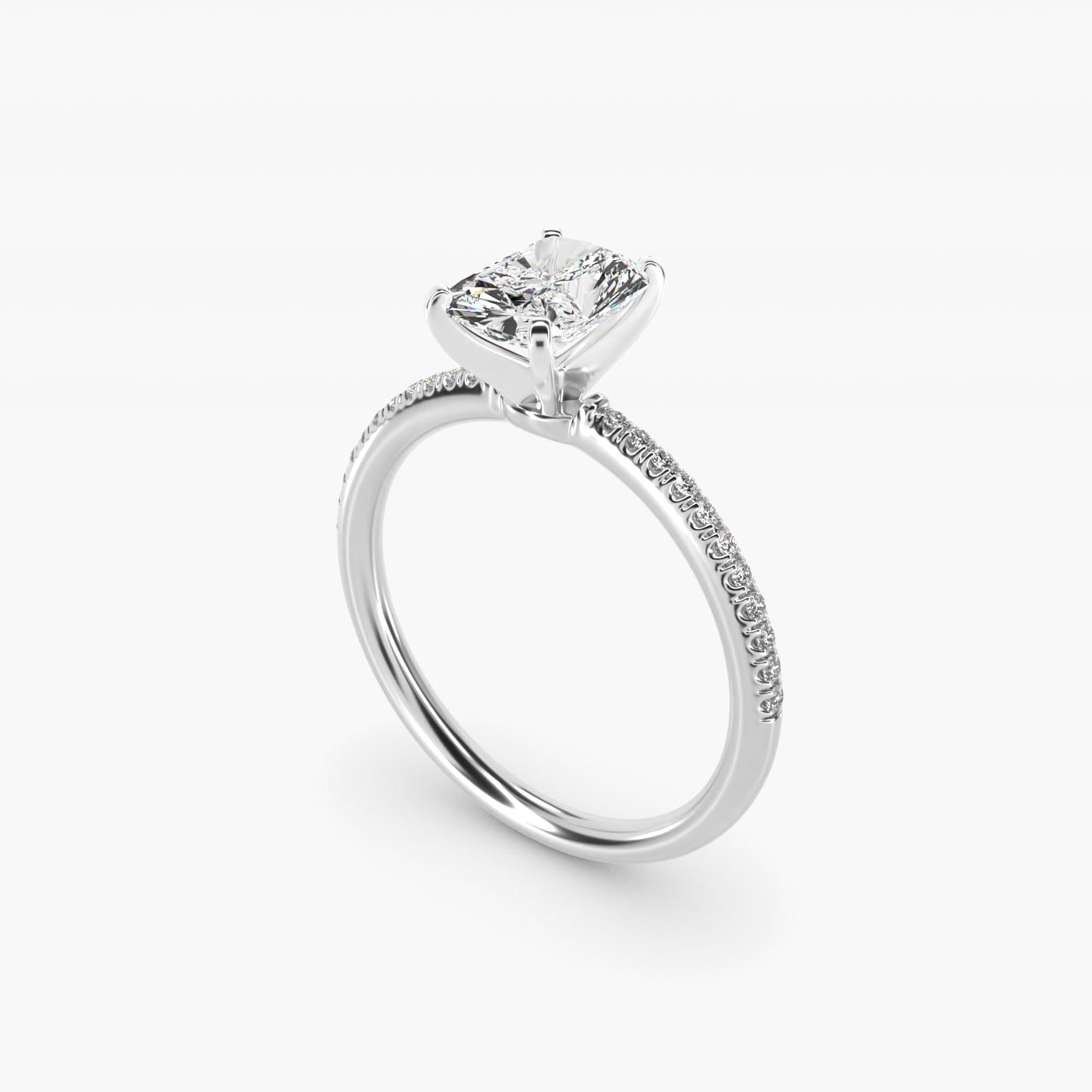 Petite MicropavŽ Diamond Engagement Ring in 14k White Gold (1/10 ct. tw.) - Radiant Center