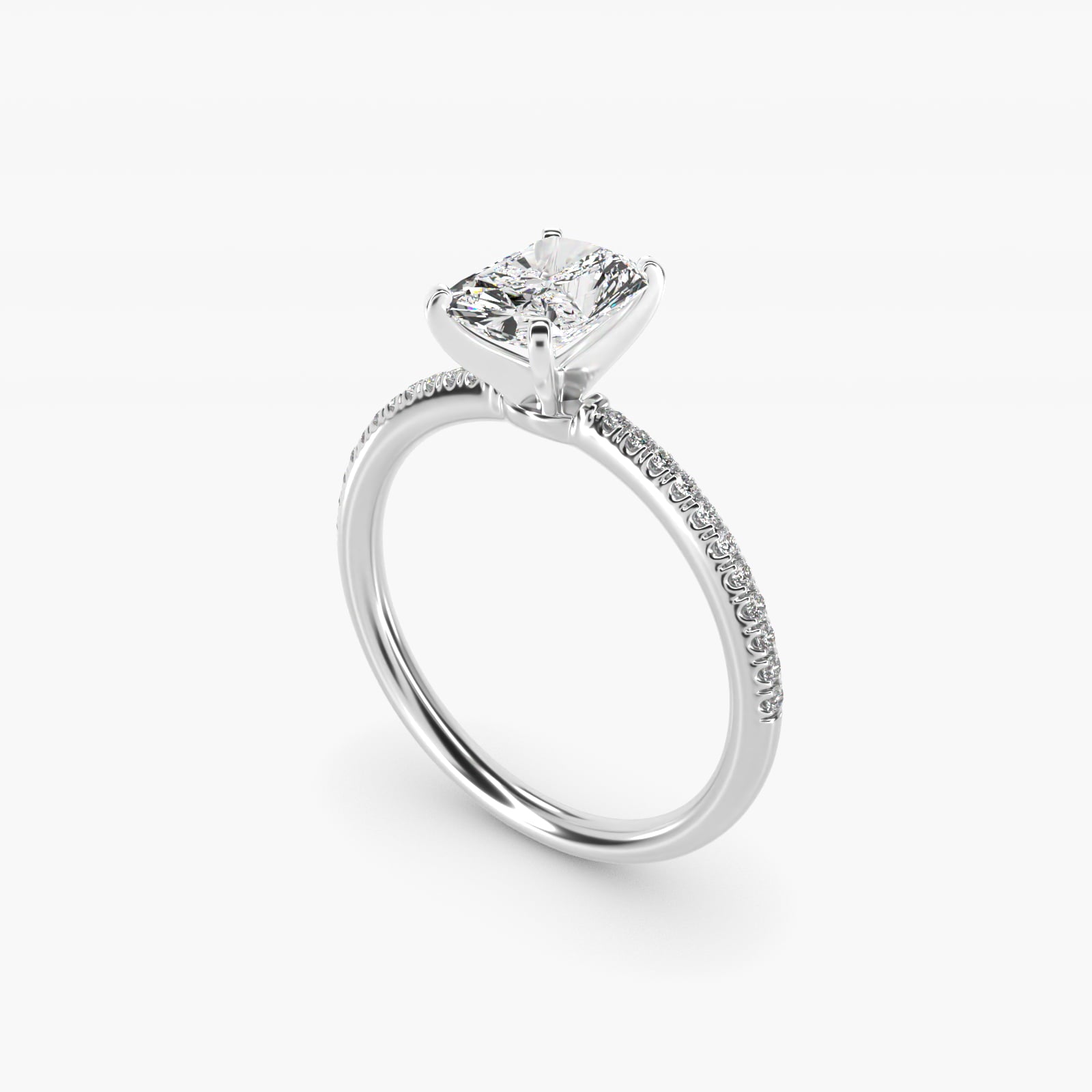 Petite MicropavŽ Diamond Engagement Ring in 14k White Gold (1/10 ct. tw.) - Radiant Center