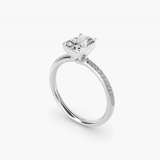 Petite MicropavŽ Diamond Engagement Ring in 14k White Gold (1/10 ct. tw.) - Radiant Center