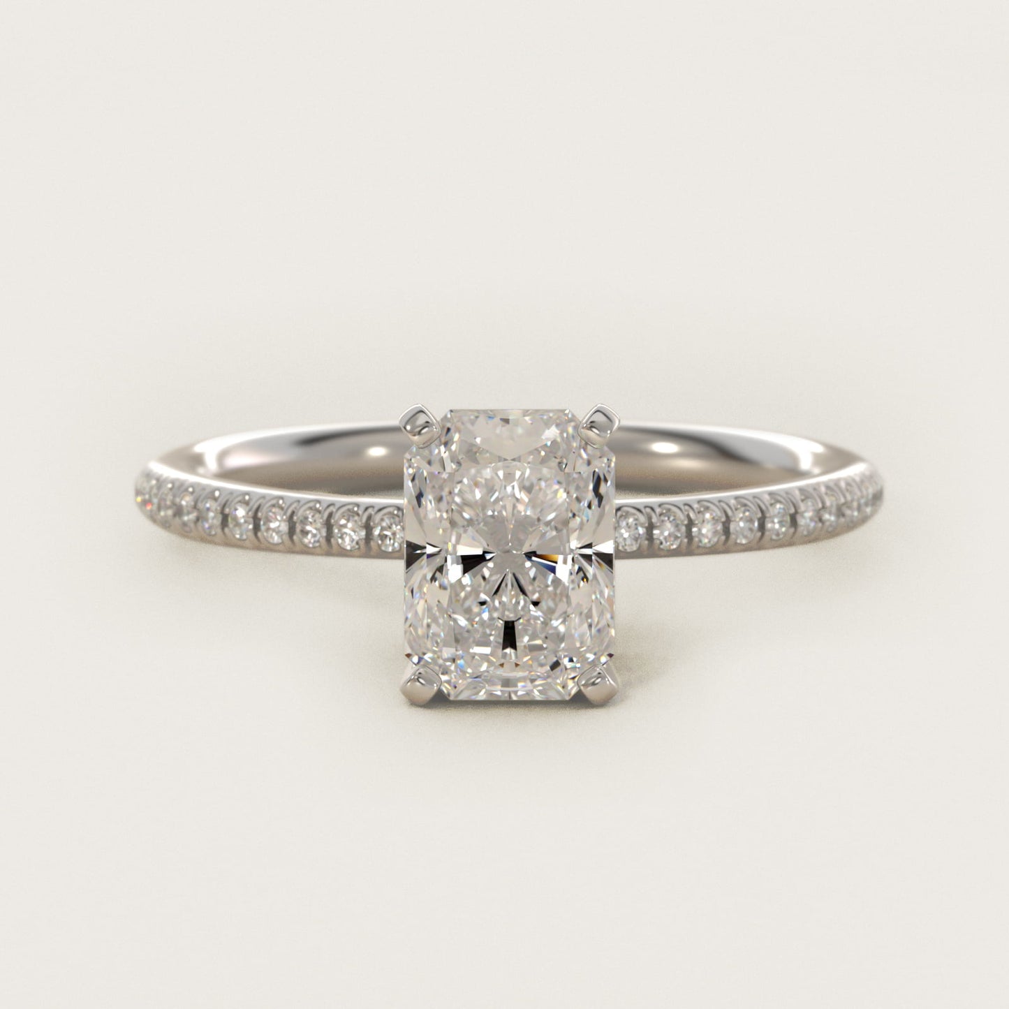 Petite MicropavŽ Diamond Engagement Ring in 18k White Gold (1/10 ct. tw.) - Radiant Center