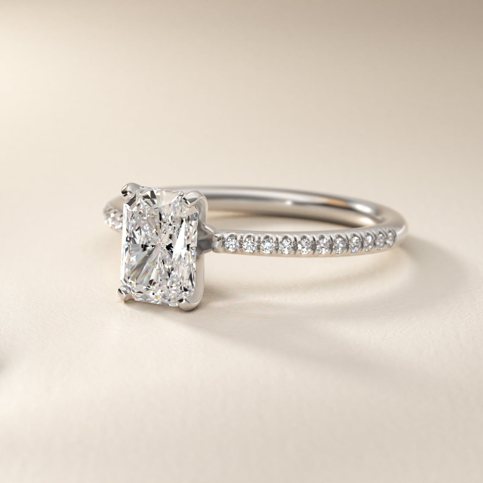 Petite MicropavŽ Diamond Engagement Ring in 14k White Gold (1/10 ct. tw.) - Radiant Center
