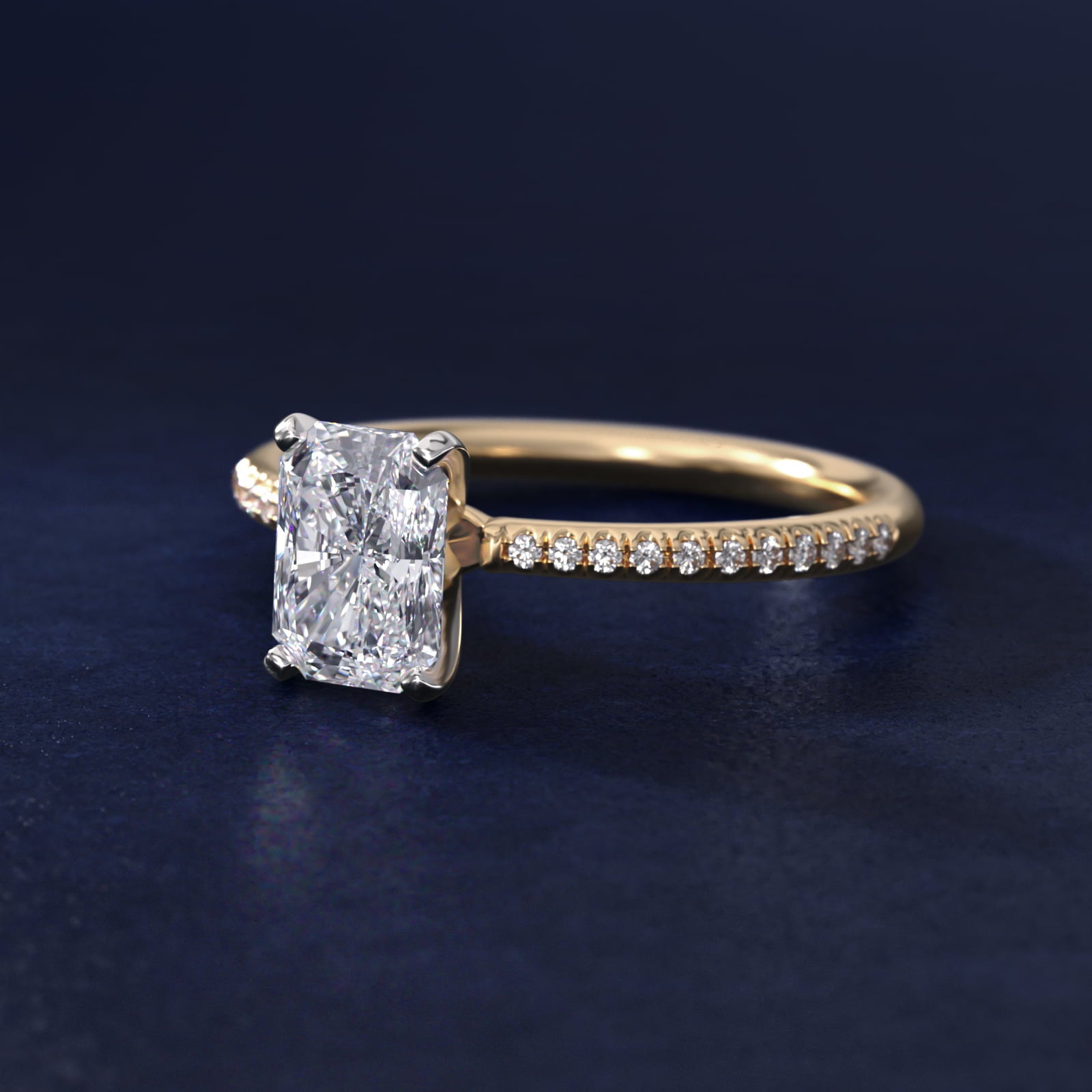 Petite MicropavŽ Diamond Engagement Ring in 18k Yellow Gold (1/10 ct. tw.) - Radiant Center
