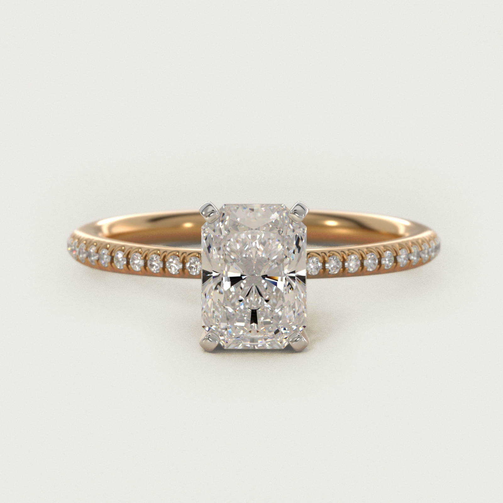 Petite MicropavŽ Diamond Engagement Ring in 14k Yellow Gold (1/10 ct. tw.) - Radiant Center