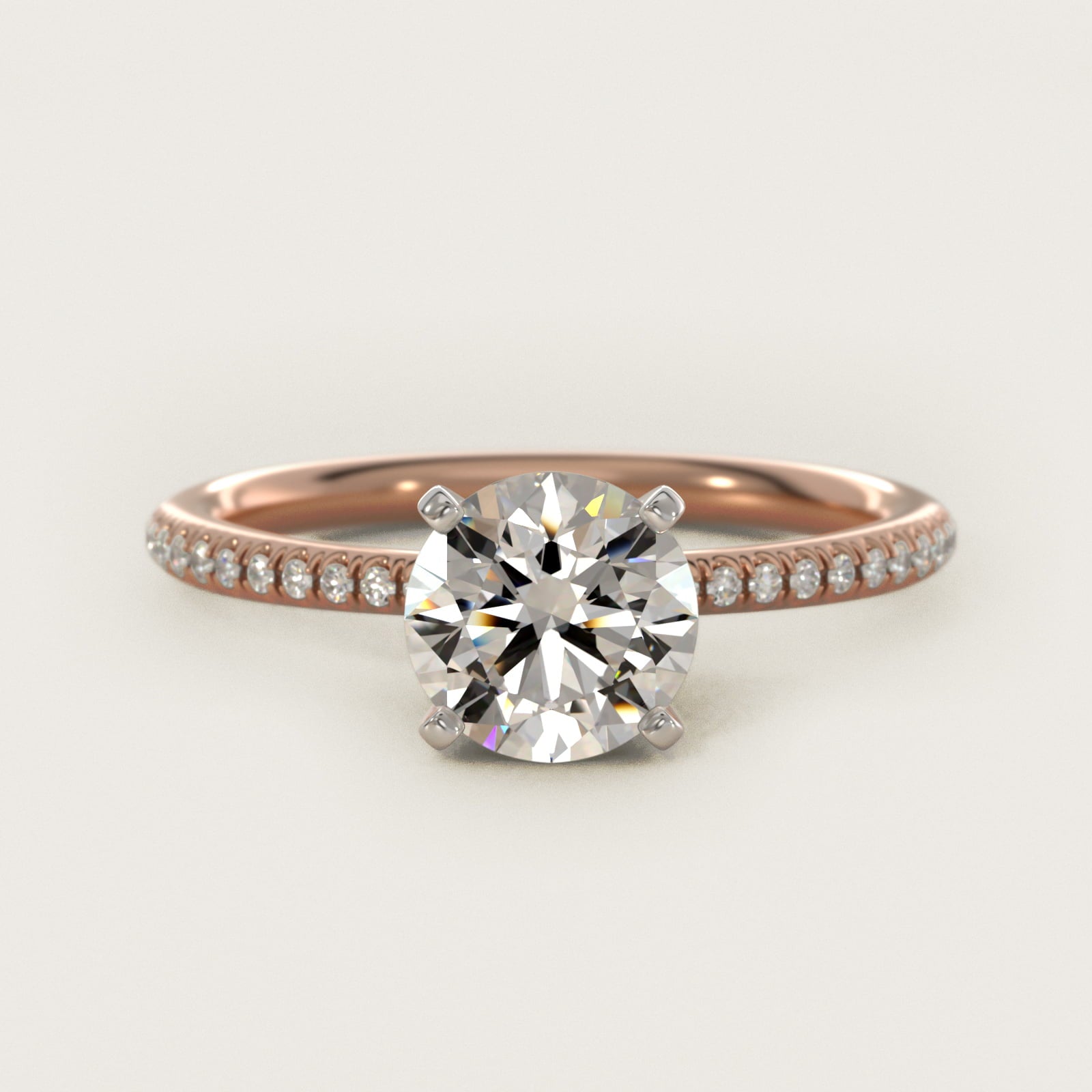 Petite MicropavŽ Diamond Engagement Ring in 18k Rose Gold (1/10 ct. tw.) - Round Center