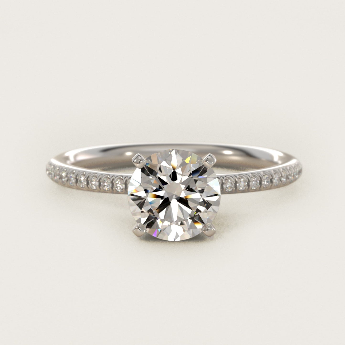 Petite MicropavŽ Diamond Engagement Ring in 14k White Gold (1/10 ct. tw.) - Round Center