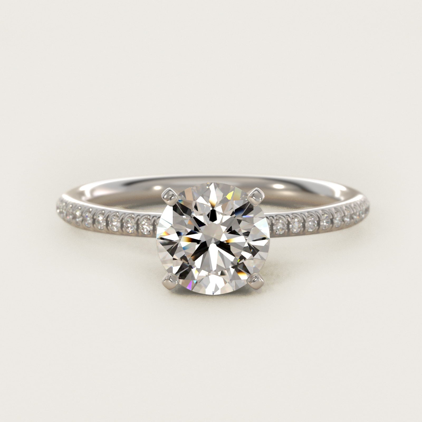 Petite MicropavŽ Diamond Engagement Ring in 18k White Gold (1/10 ct. tw.) - Round Center