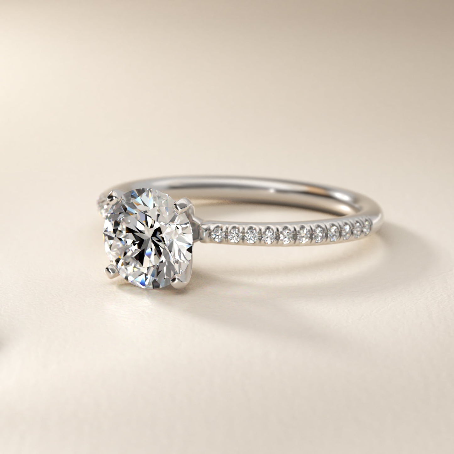 Petite MicropavŽ Diamond Engagement Ring in 14k White Gold (1/10 ct. tw.) - Round Center