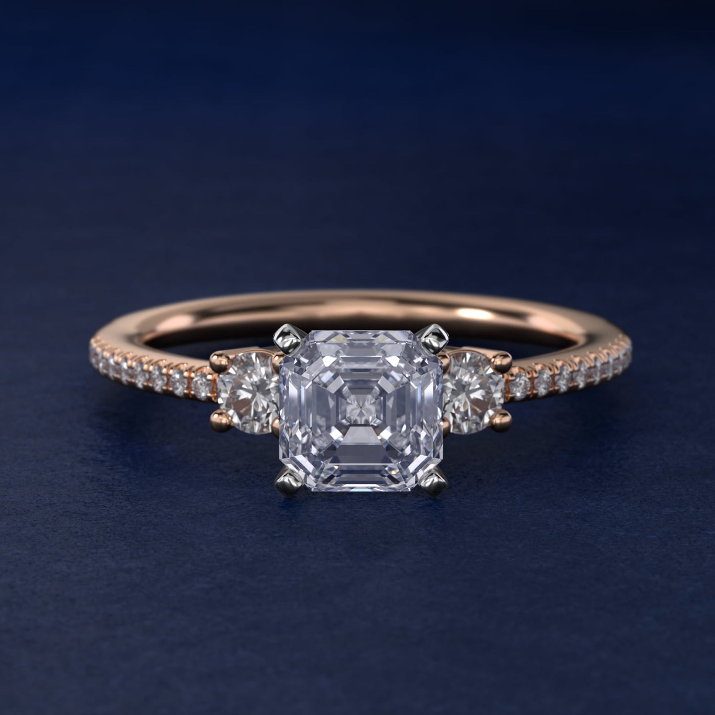 Petite MicropavŽ Trio Diamond Engagement Ring in 14k Rose Gold (1/5 ct. tw.) - Asscher Center