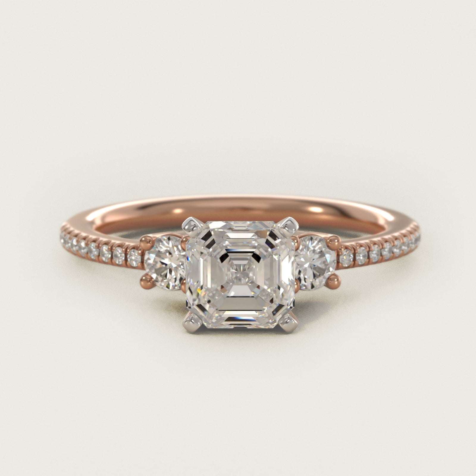 Petite MicropavŽ Trio Diamond Engagement Ring in 14k Rose Gold (1/5 ct. tw.) - Asscher Center