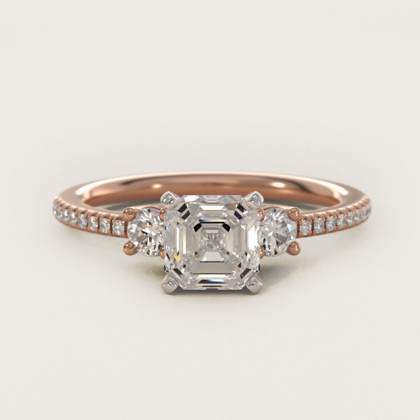Petite Micropav? Trio Diamond Engagement Ring in 18k Rose Gold (1/5 ct. tw.) - Asscher Center