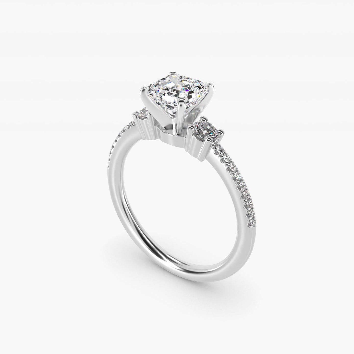 Petite MicropavŽ Trio Diamond Engagement Ring in 14k White Gold (1/5 ct. tw.) - Asscher Center