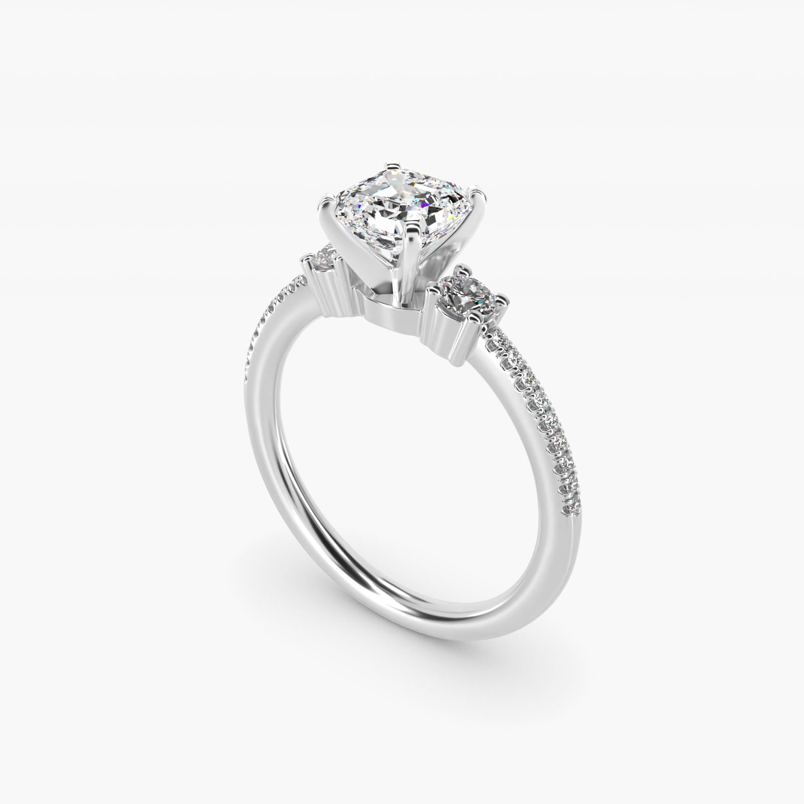 Petite MicropavŽ Trio Diamond Engagement Ring in 14k White Gold (1/5 ct. tw.) - Asscher Center