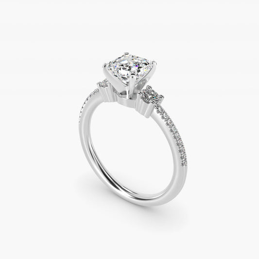 Petite MicropavŽ Trio Diamond Engagement Ring in 14k White Gold (1/5 ct. tw.) - Asscher Center
