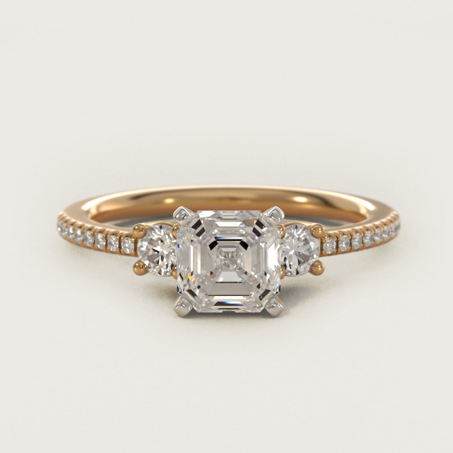 Petite MicropavŽ Trio Diamond Engagement Ring in 14K Yellow Gold (1/5 ct. tw.) - Asscher Center