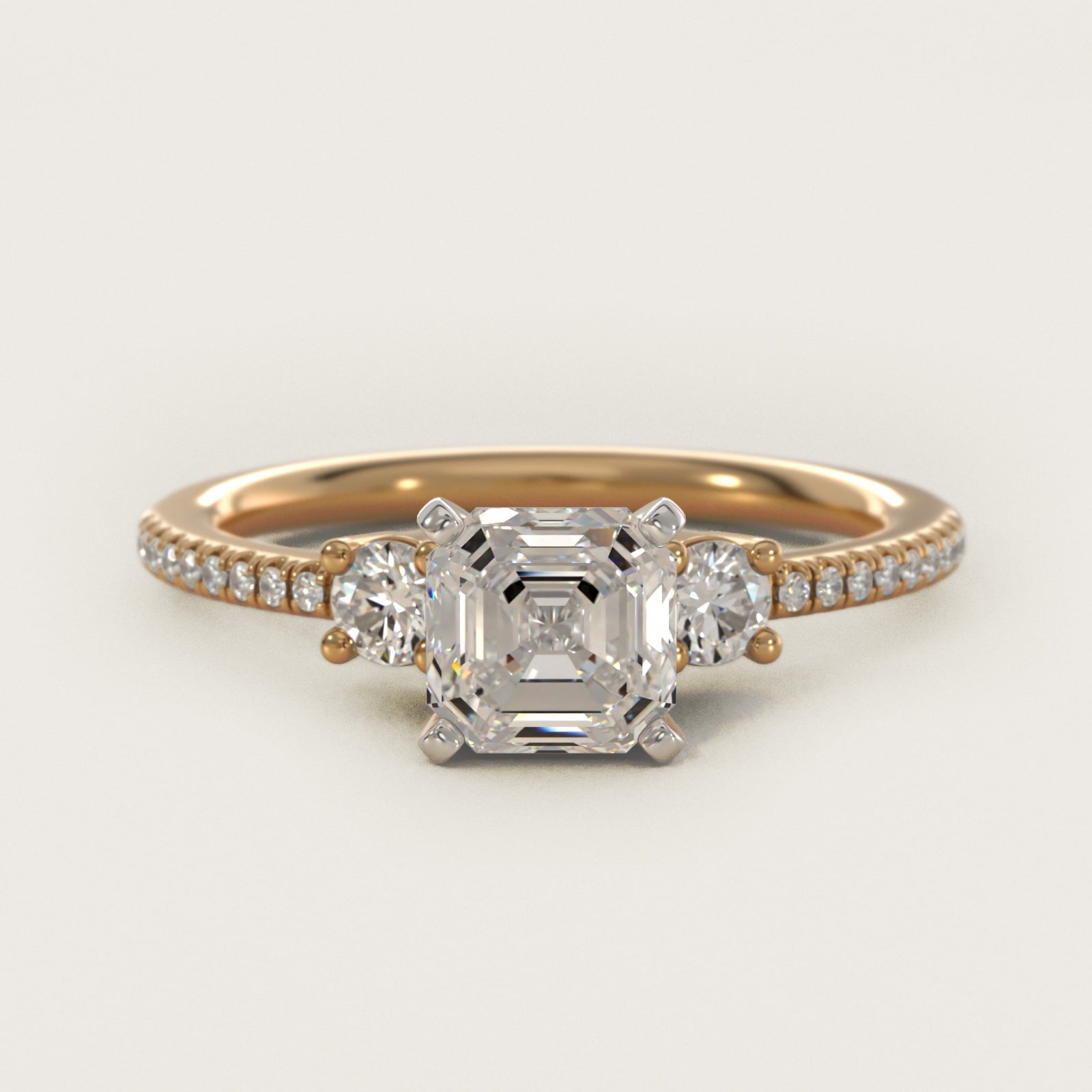 Petite MicropavŽ Trio Diamond Engagement Ring in 14K Yellow Gold (1/5 ct. tw.) - Asscher Center