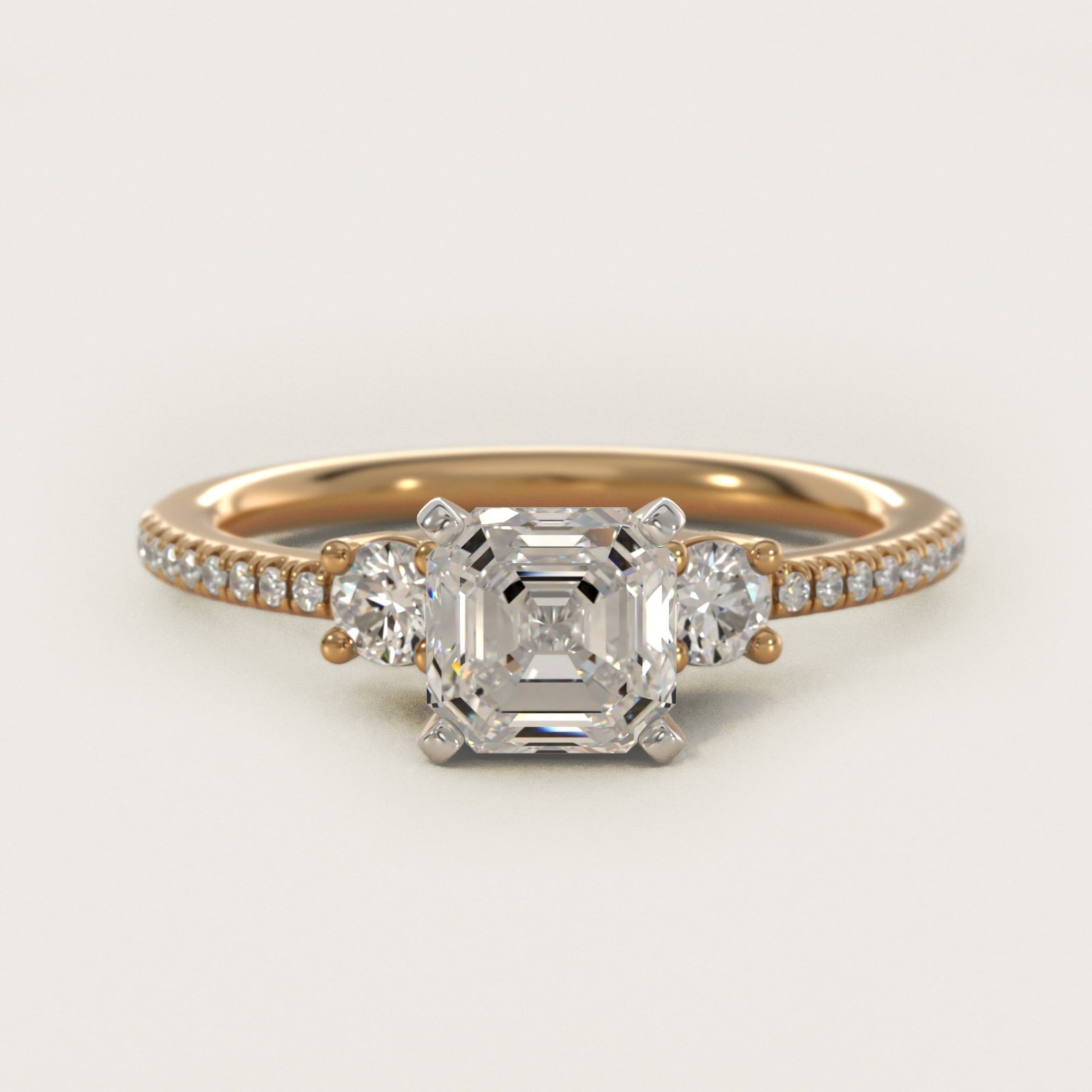 Petite Micropav? Trio Diamond Engagement Ring in 18k Yellow Gold (1/5 ct. tw.) - Asscher Center