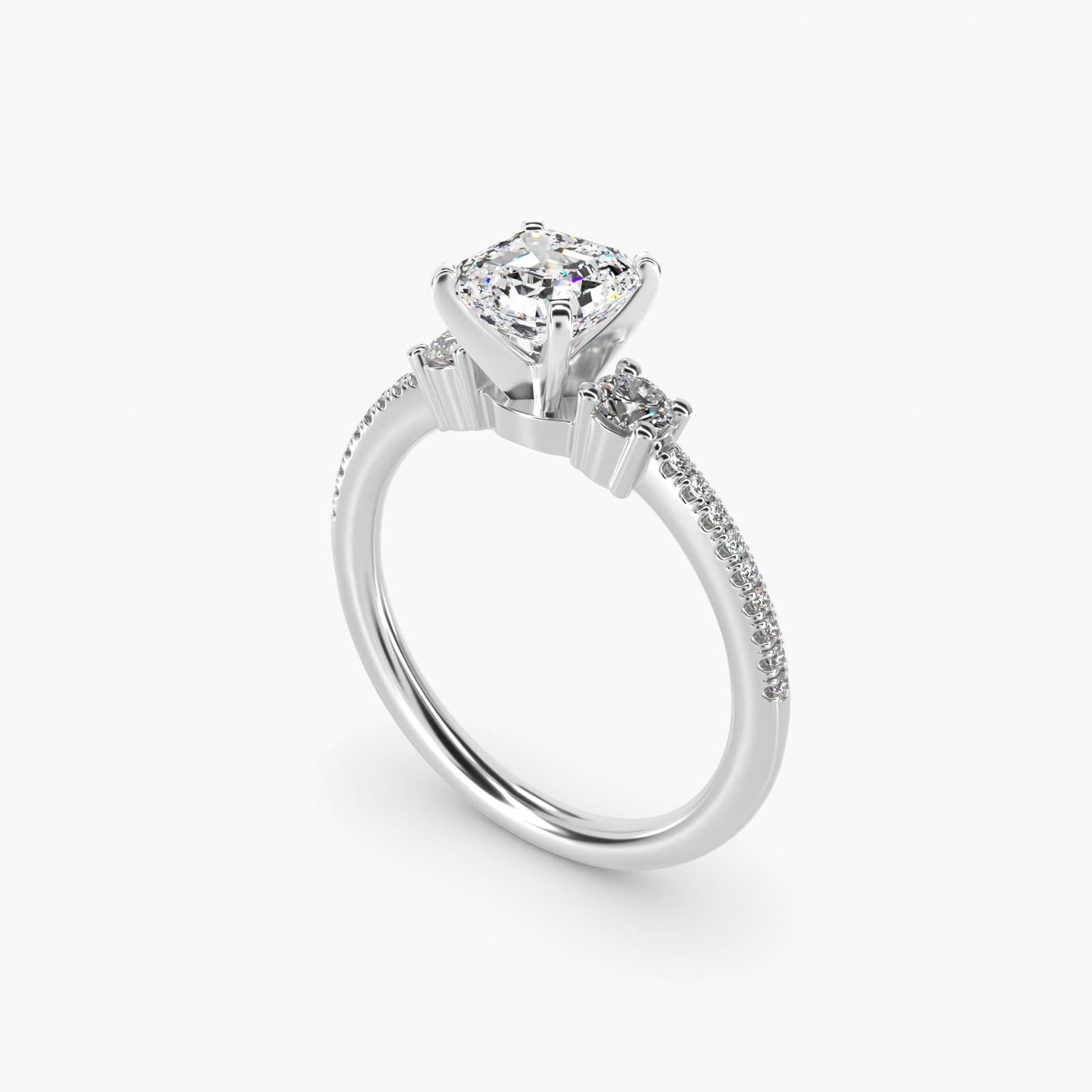 Petite Micropav? Trio Diamond Engagement Ring in Platinum (1/5 ct. tw.) - Asscher Center