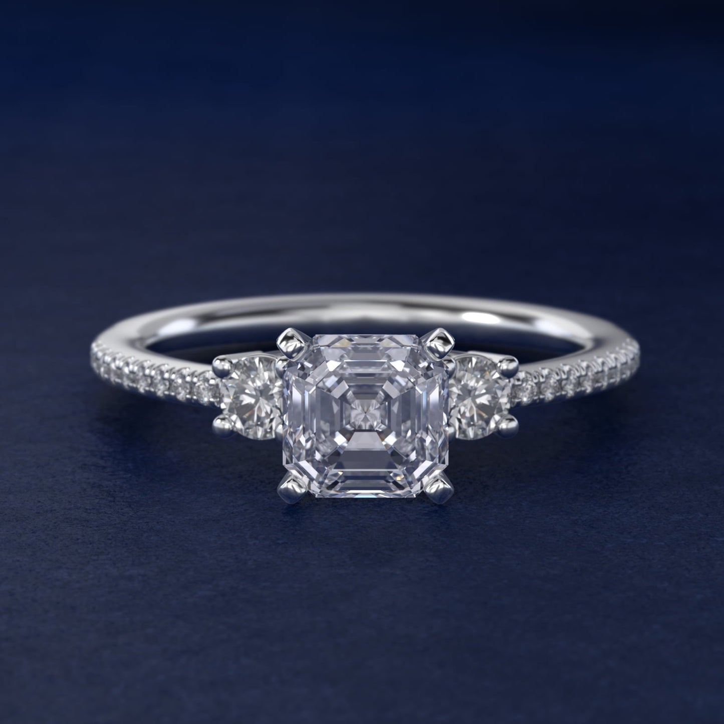 Petite Micropav? Trio Diamond Engagement Ring in Platinum (1/5 ct. tw.) - Asscher Center