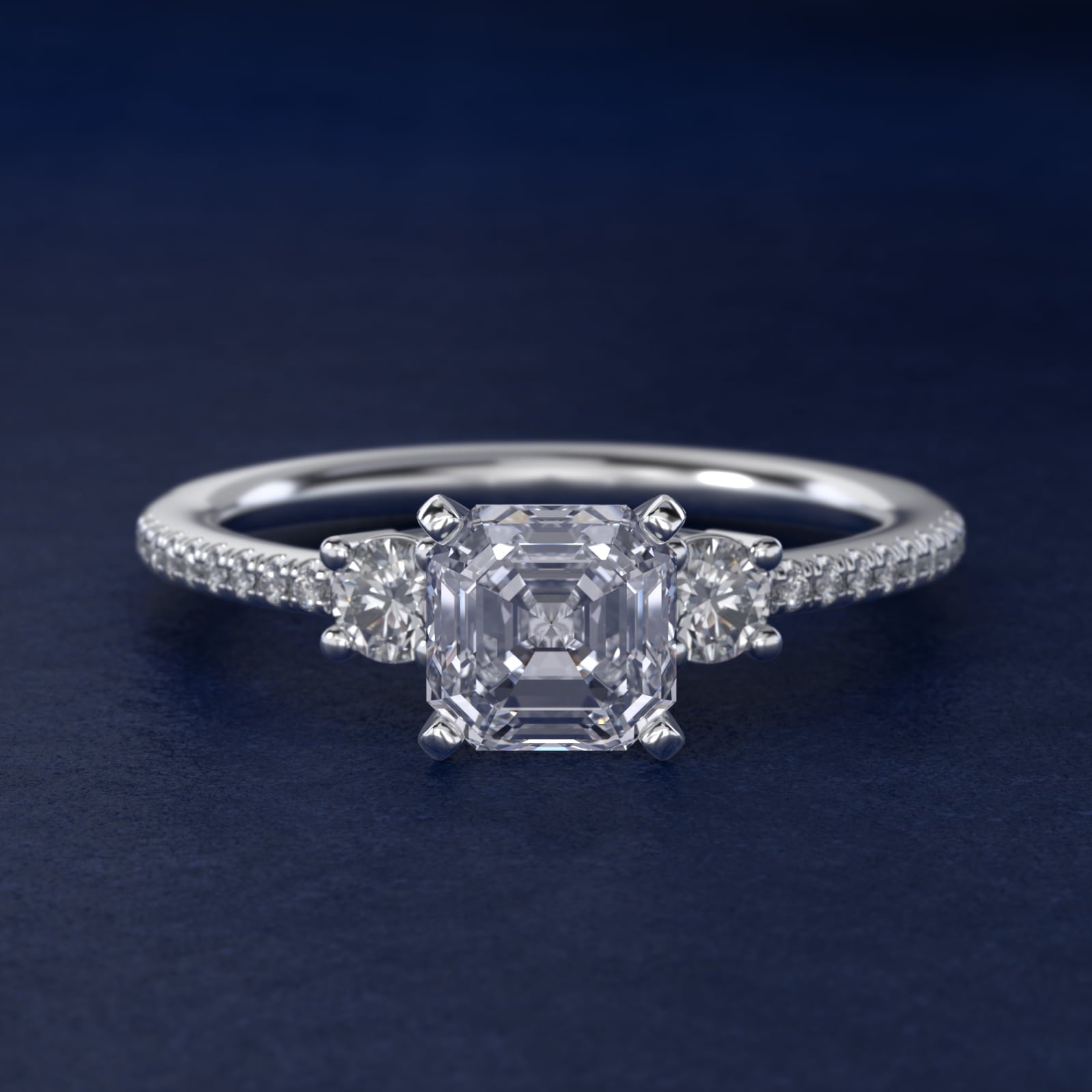 Petite Micropav? Trio Diamond Engagement Ring in Platinum (1/5 ct. tw.) - Asscher Center