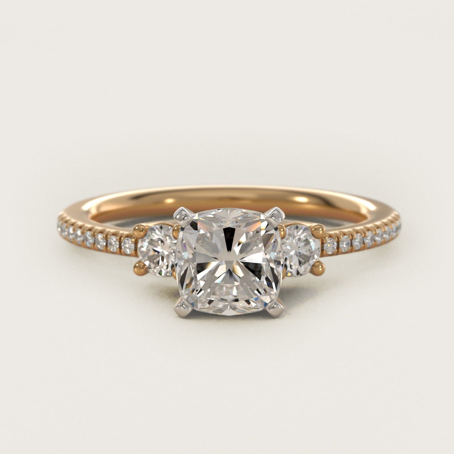 Petite Micropav? Trio Diamond Engagement Ring in 18k Yellow Gold (1/5 ct. tw.) - Cushion Center