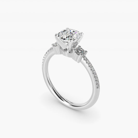Petite Micropav? Trio Diamond Engagement Ring in Platinum (1/5 ct. tw.) - Cushion Center