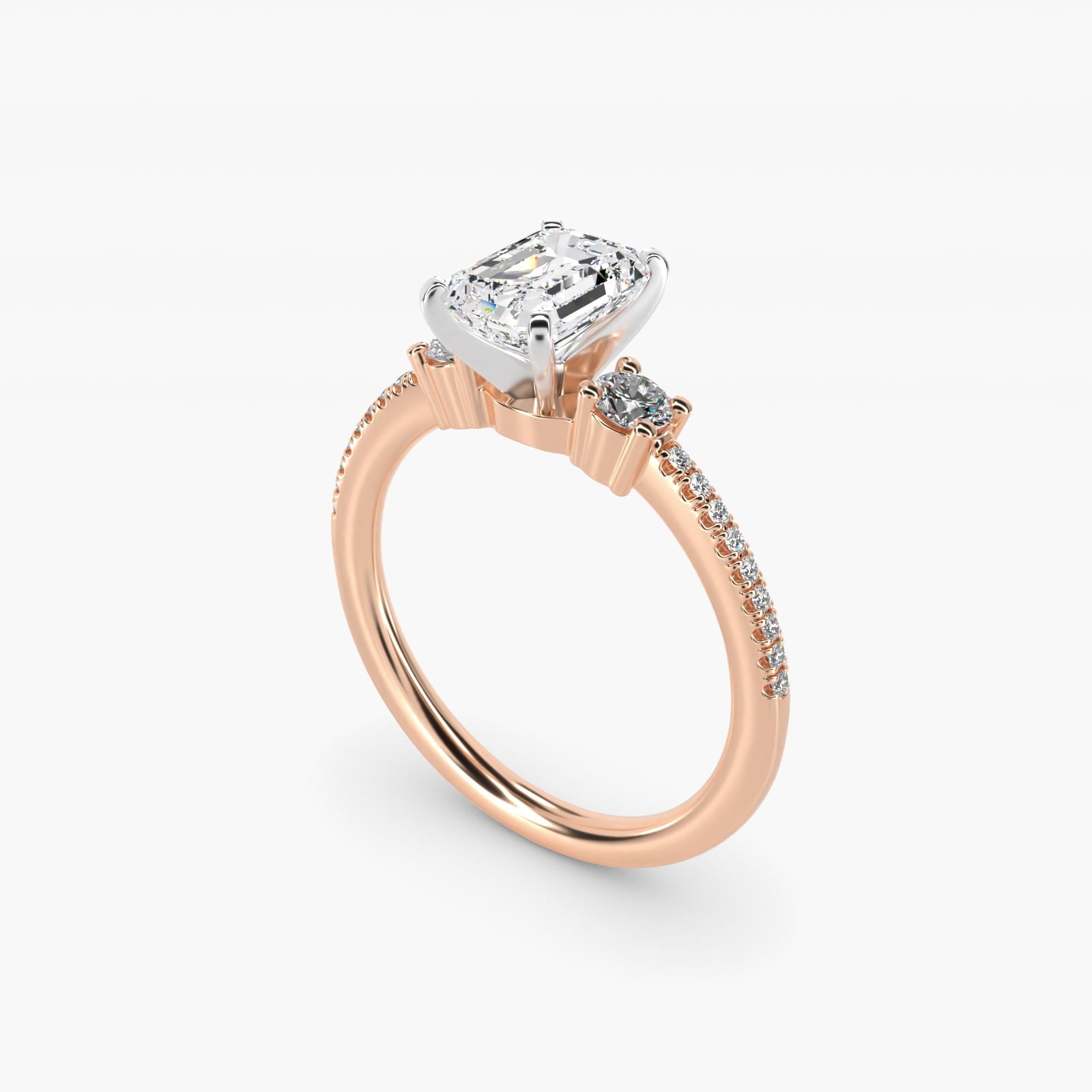 Petite Micropav? Trio Diamond Engagement Ring in 18k Rose Gold (1/5 ct. tw.) - Emerald Center