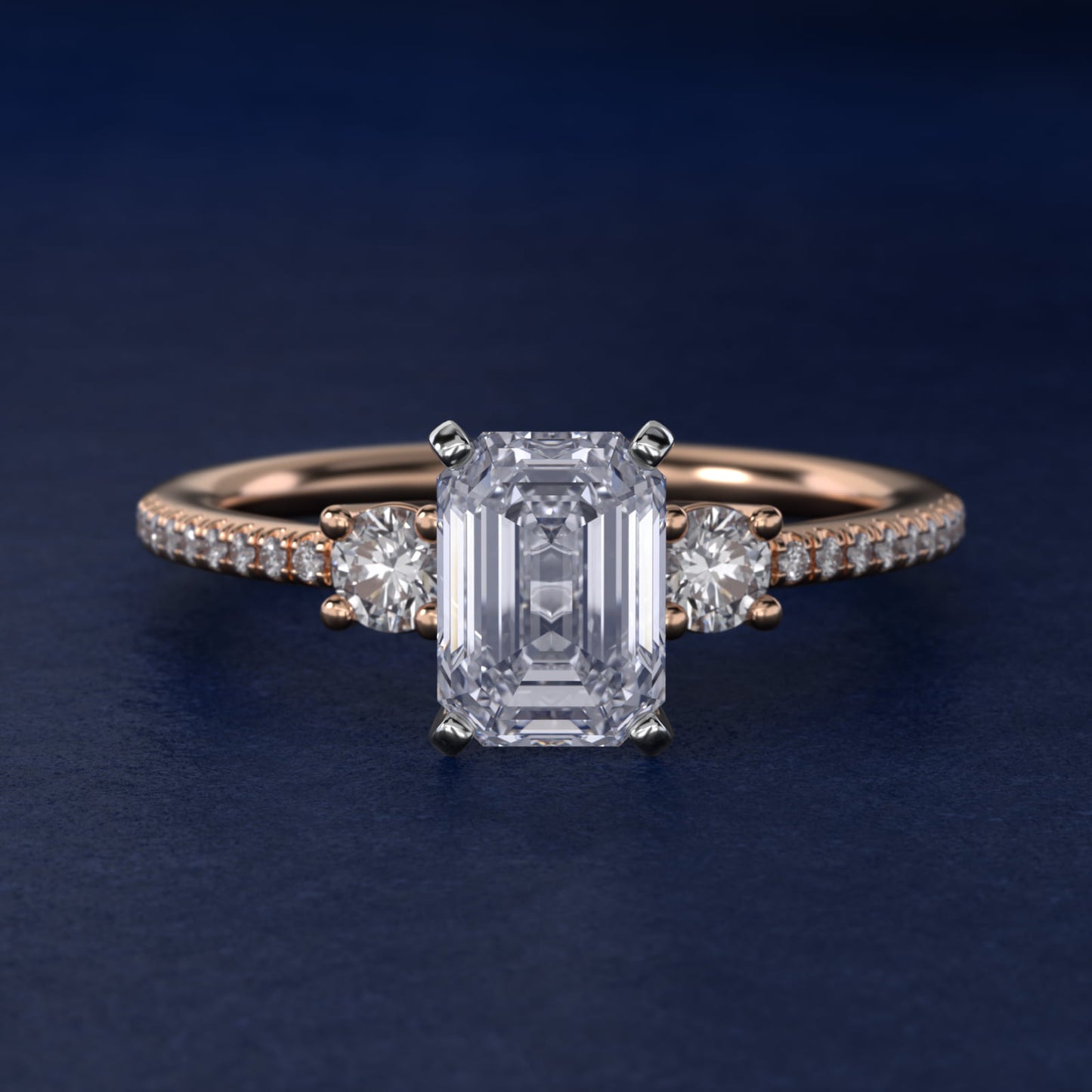 Petite MicropavŽ Trio Diamond Engagement Ring in 14k Rose Gold (1/5 ct. tw.) - Emerald Center