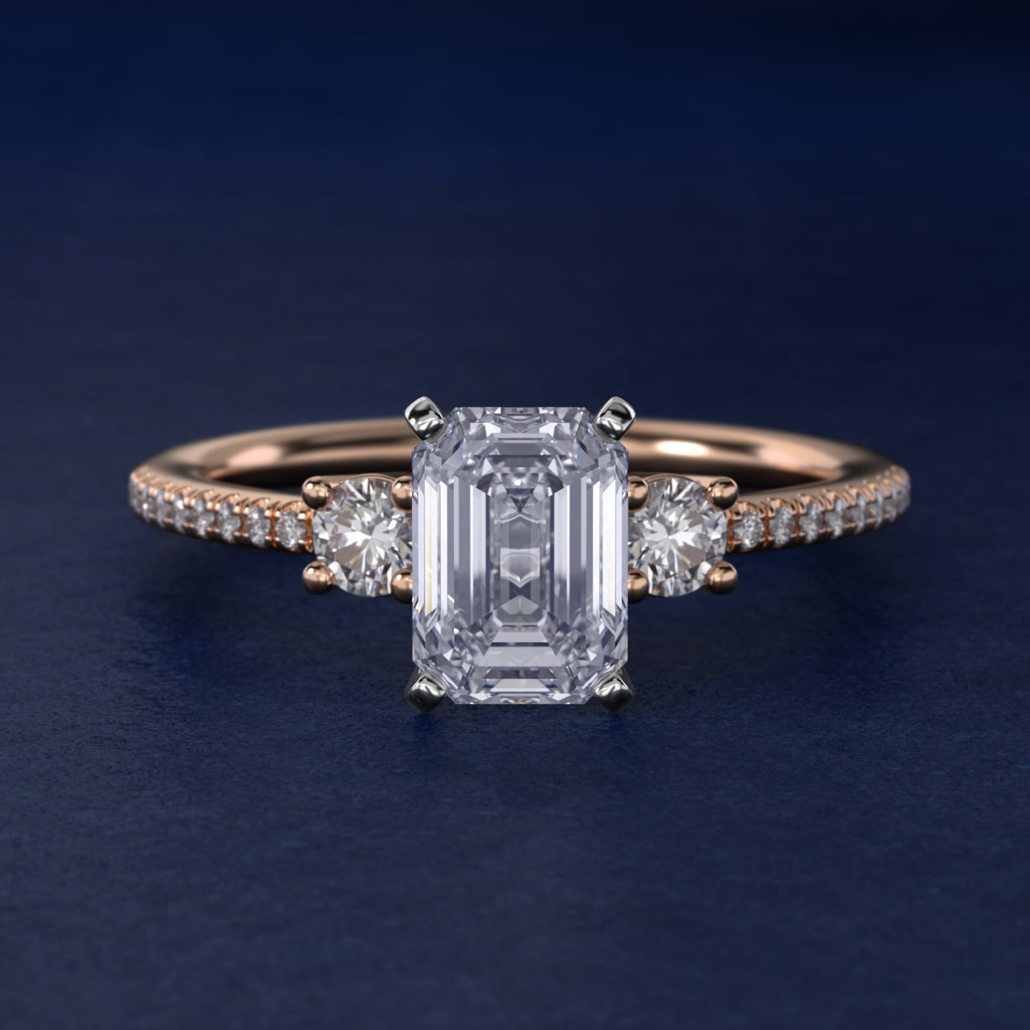 Petite Micropav? Trio Diamond Engagement Ring in 18k Rose Gold (1/5 ct. tw.) - Emerald Center