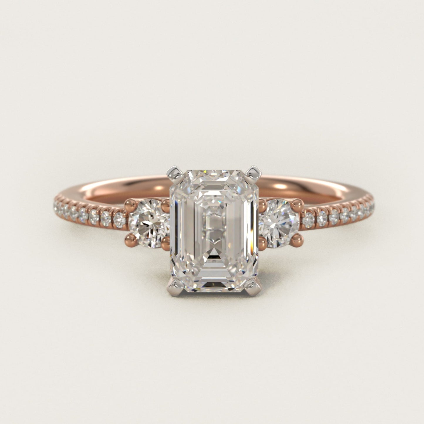 Petite Micropav? Trio Diamond Engagement Ring in 18k Rose Gold (1/5 ct. tw.) - Emerald Center